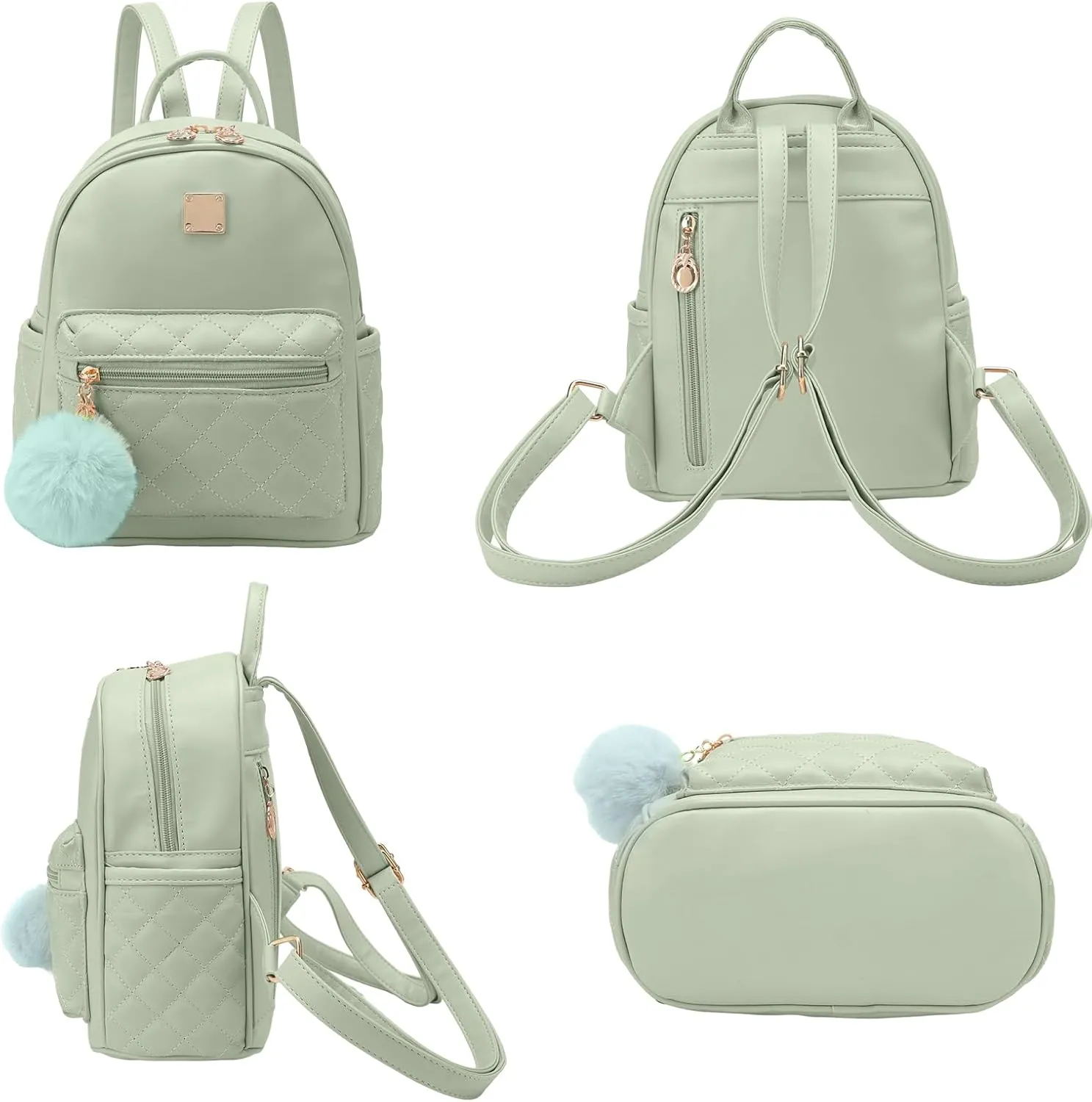 Girls Fashion Mini Backpack Purse Small Cute Plaid Leather Women Backpacks Little Bag, Green