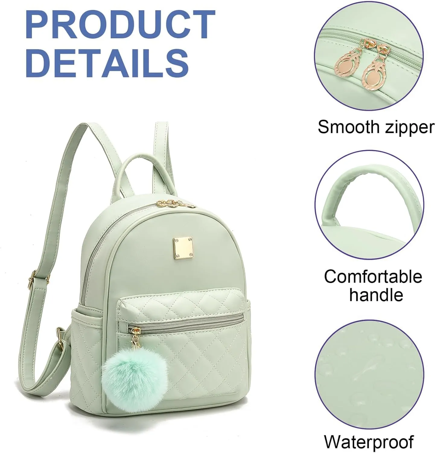 Girls Fashion Mini Backpack Purse Small Cute Plaid Leather Women Backpacks Little Bag, Green