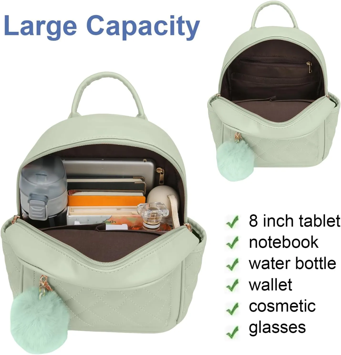 Girls Fashion Mini Backpack Purse Small Cute Plaid Leather Women Backpacks Little Bag, Green