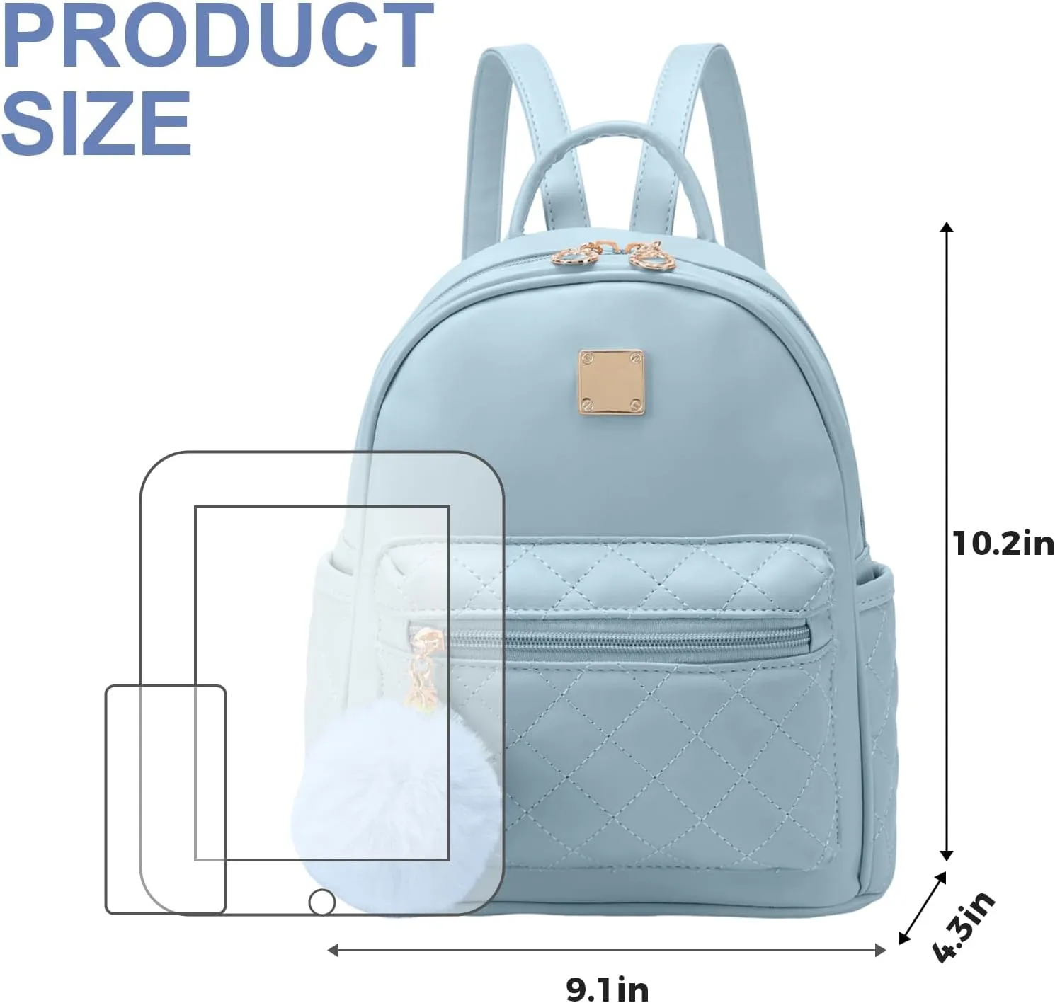Girls Fashion Mini Backpack Purse Small Cute Plaid Leather Women Backpacks Little Bag, Mint Blue