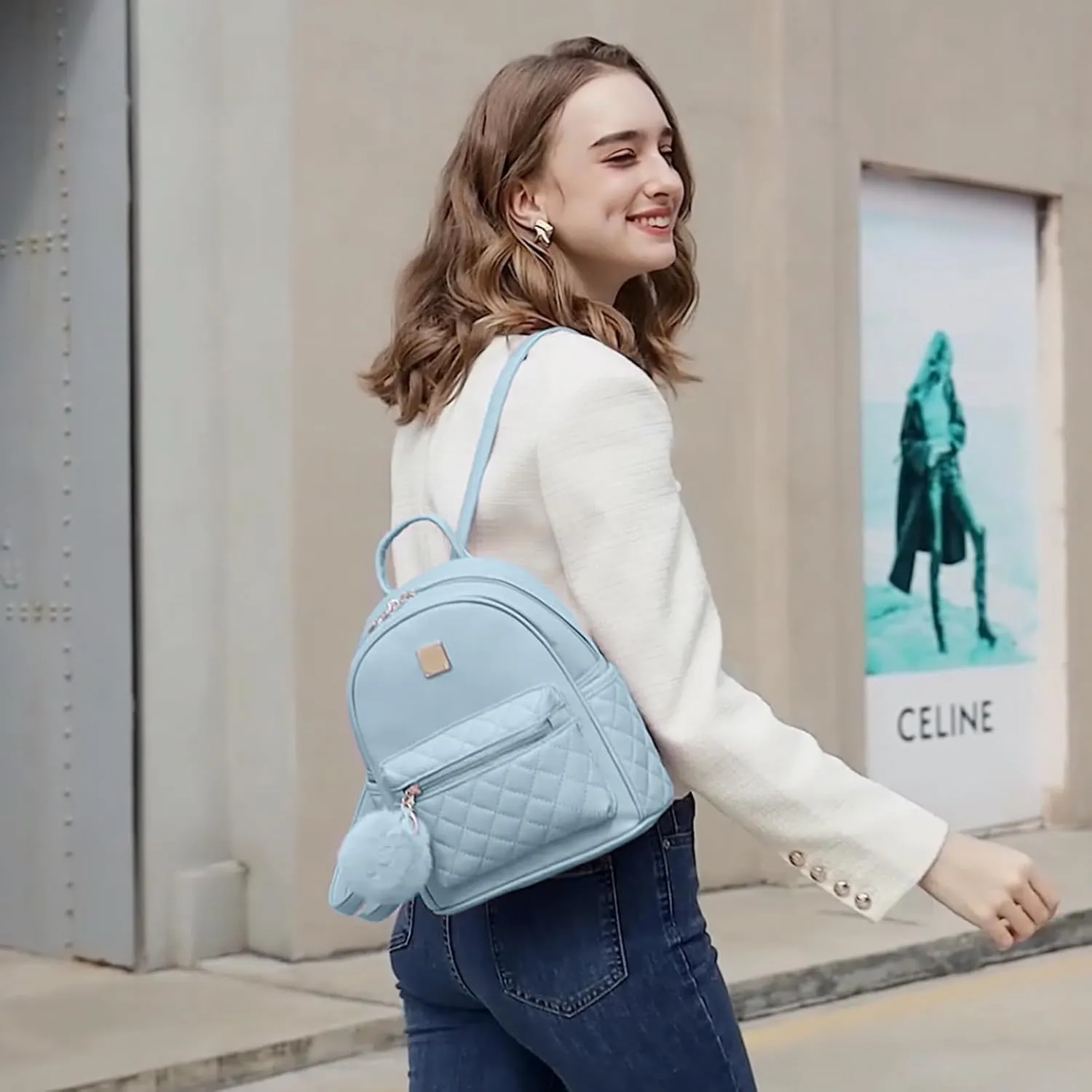 Girls Fashion Mini Backpack Purse Small Cute Plaid Leather Women Backpacks Little Bag, Mint Blue