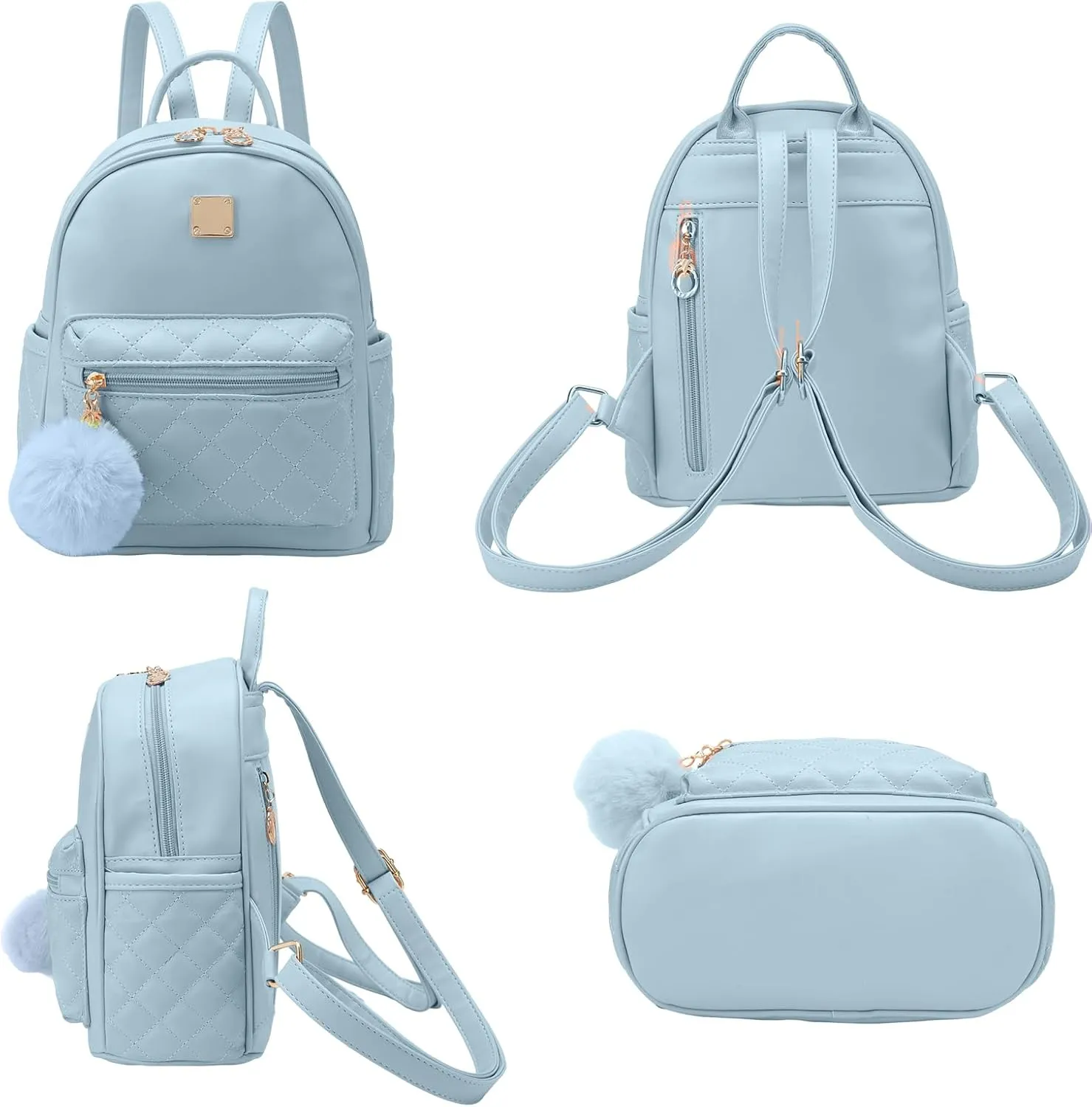 Girls Fashion Mini Backpack Purse Small Cute Plaid Leather Women Backpacks Little Bag, Mint Blue