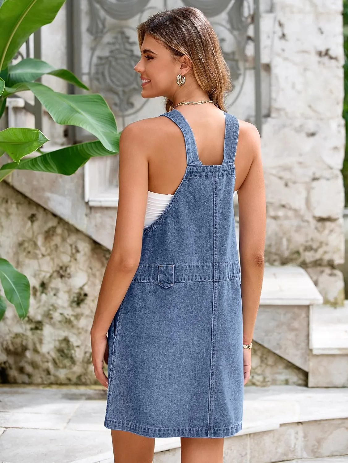 Glamaker Women's Denim Overall Dress Jean Sleeveless 2025 Mini Pinafore Shorts Jumper Button Dress with Pocket