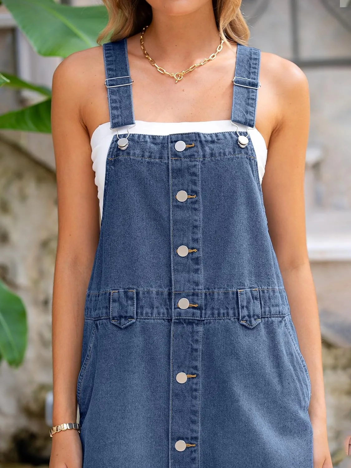 Glamaker Women's Denim Overall Dress Jean Sleeveless 2025 Mini Pinafore Shorts Jumper Button Dress with Pocket