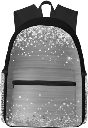 Glittery Silver Foil Casual Backpack  Lightweight Travel Daypack, Multi-Pocket Laptop Hiking Bag, Durable Polyester Pack For Outdoor Camping Cycling