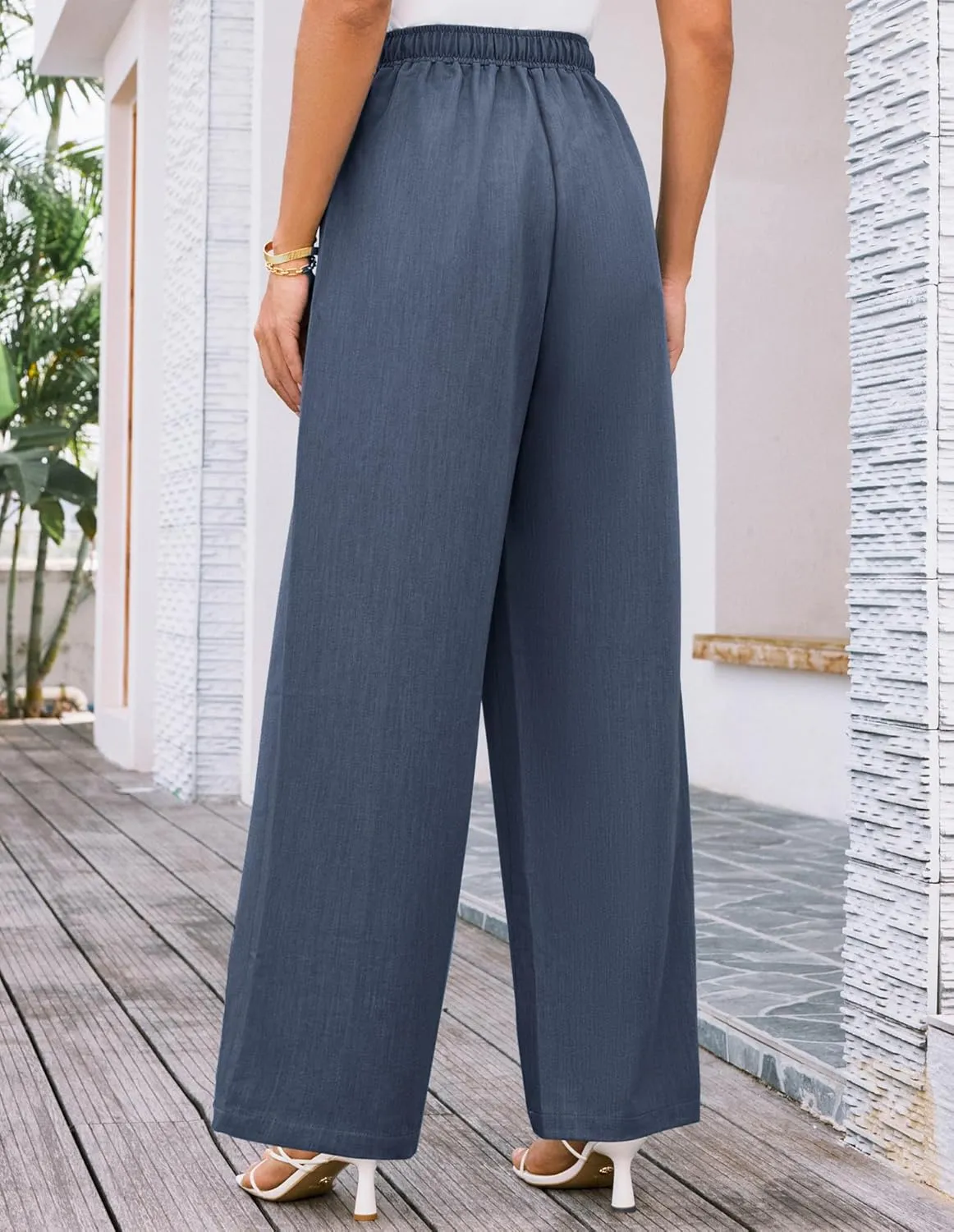 GRACE KARIN Women's Wide Leg Casual Pants Summer Lightweight Drawstring Elastic Waist Lounge Beach Palazzo with Pockets