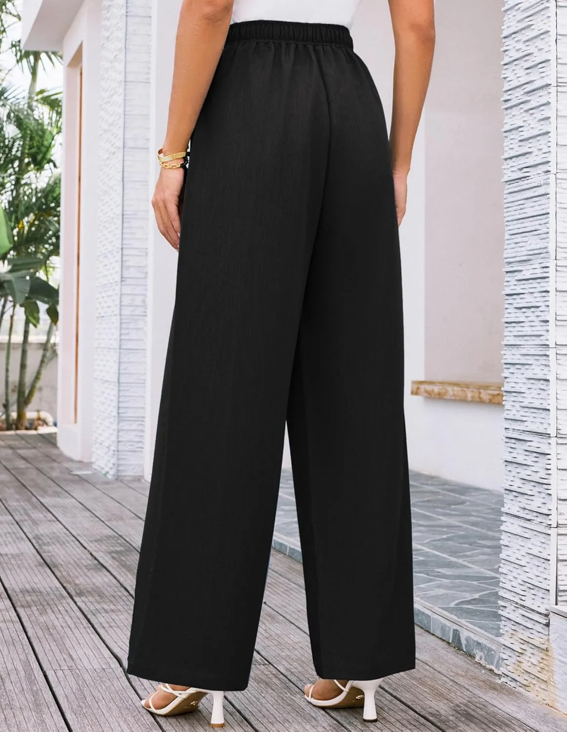 GRACE KARIN Women's Wide Leg Casual Pants Summer Lightweight Drawstring Elastic Waist Lounge Beach Palazzo with Pockets