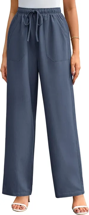 GRACE KARIN Women's Wide Leg Casual Pants Summer Lightweight Drawstring Elastic Waist Lounge Beach Palazzo with Pockets
