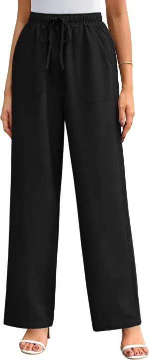 GRACE KARIN Women's Wide Leg Casual Pants Summer Lightweight Drawstring Elastic Waist Lounge Beach Palazzo with Pockets