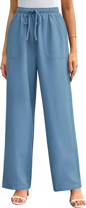 GRACE KARIN Women's Wide Leg Casual Pants Summer Lightweight Drawstring Elastic Waist Lounge Beach Palazzo with Pockets