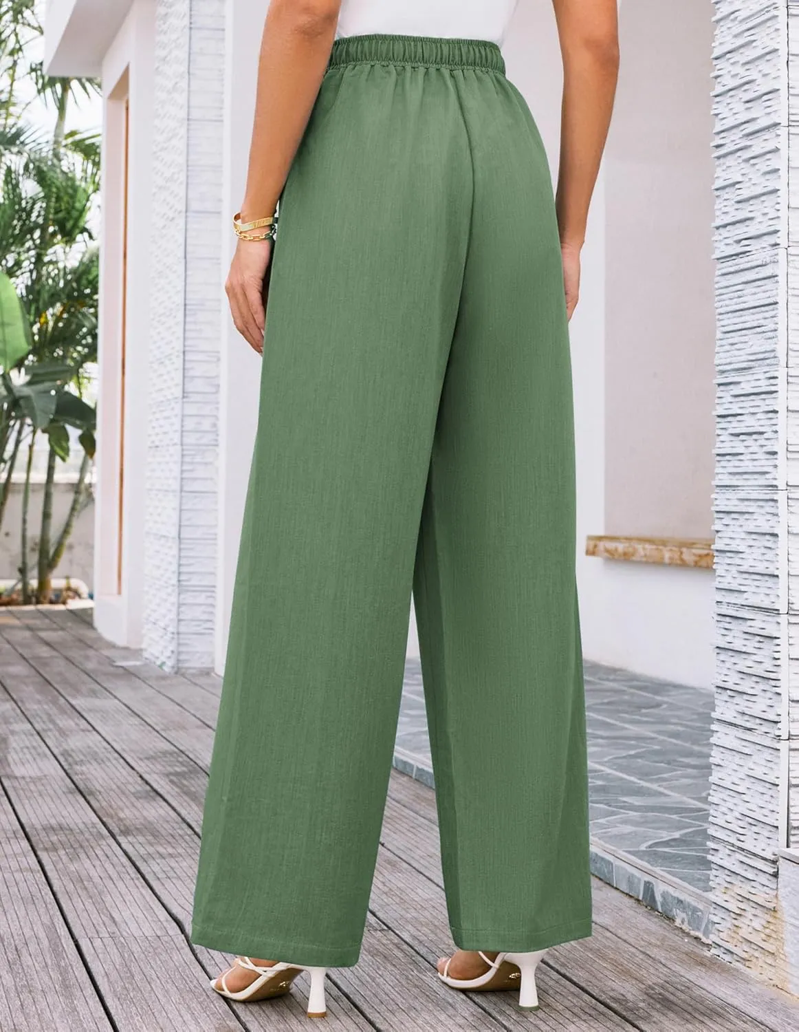GRACE KARIN Women's Wide Leg Casual Pants Summer Lightweight Drawstring Elastic Waist Lounge Beach Palazzo with Pockets