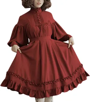 Halloween Lolita Dress for Women Long Sleeve Dresses Plus Size Renaissance Prom Dress Ruffle Swing Dress