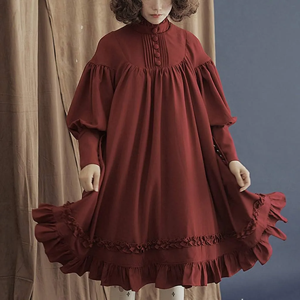 Halloween Lolita Dress for Women Long Sleeve Dresses Plus Size Renaissance Prom Dress Ruffle Swing Dress