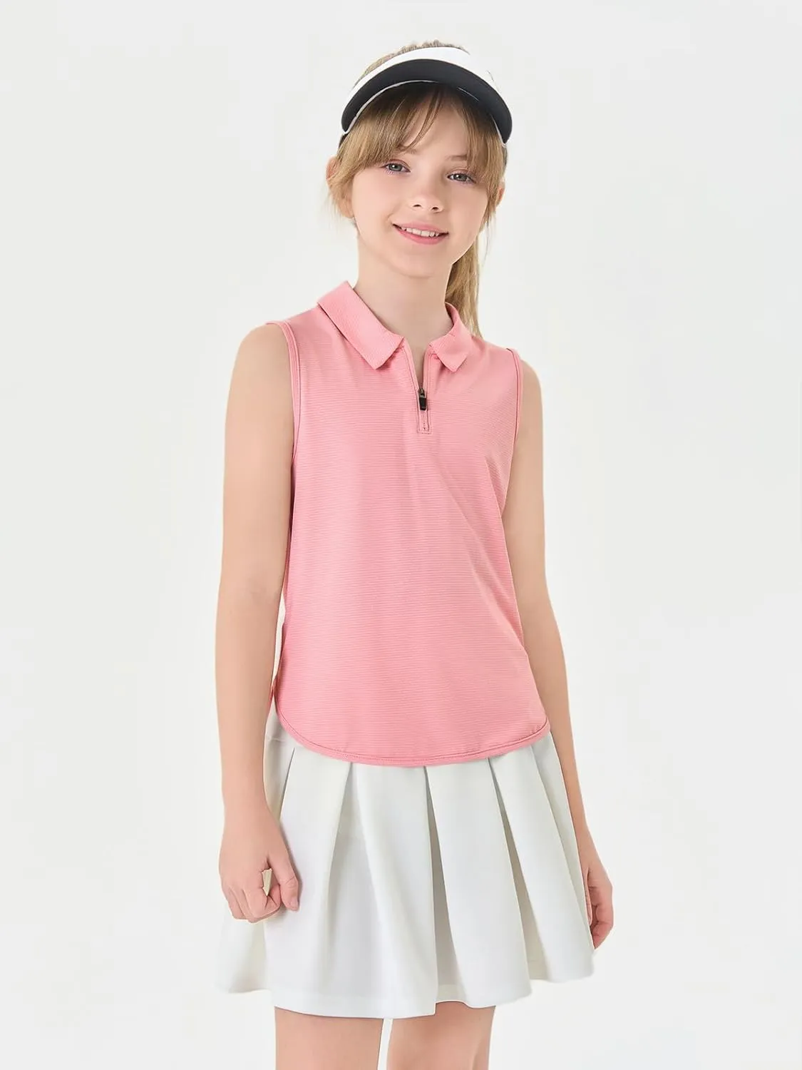 Haloumoning Girls Athletic Sleeveless Golf Polo Shirts Kids Quarter Zip Quick Dry Workout Tank Tops 5-14 Years
