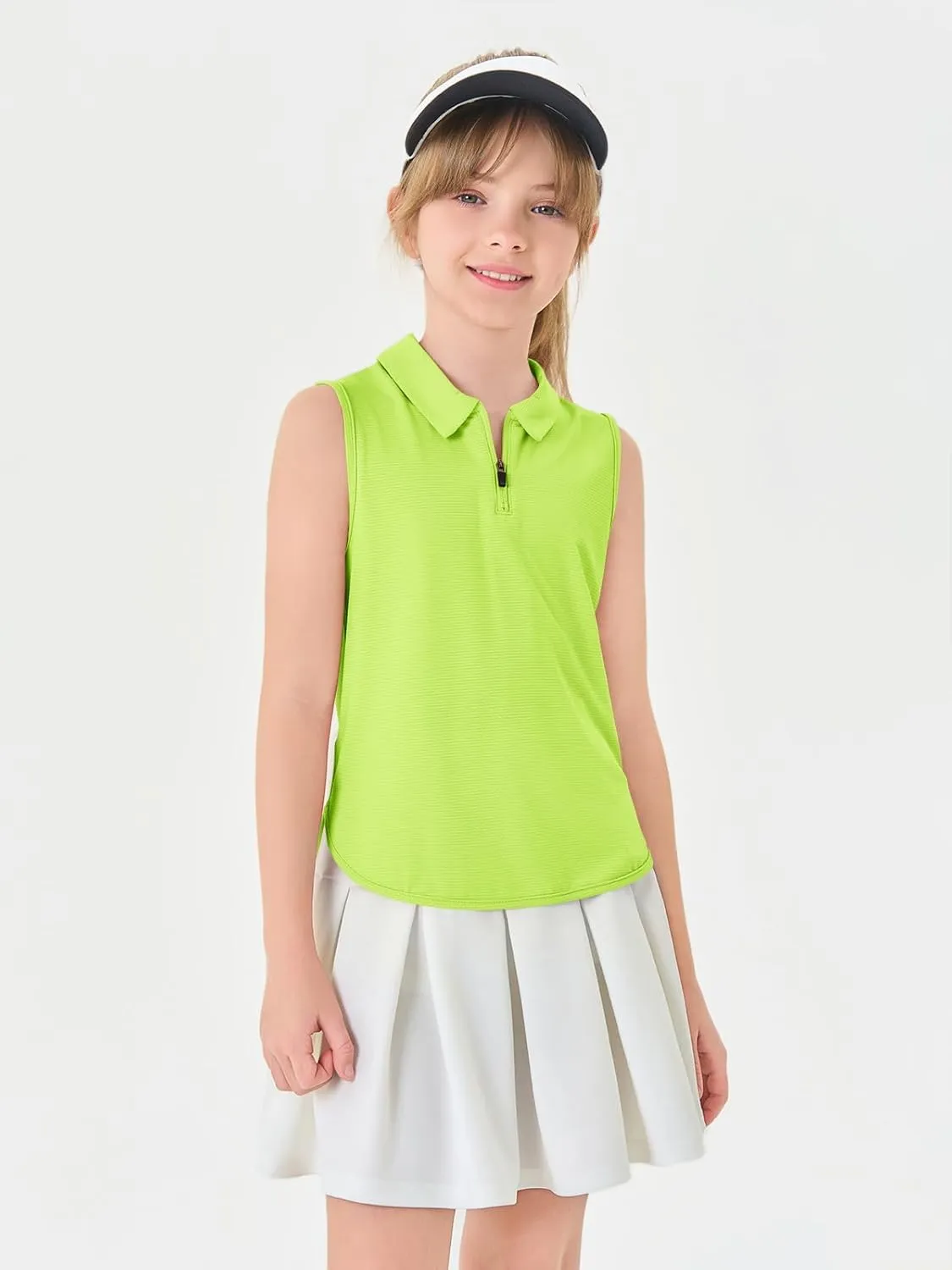 Haloumoning Girls Athletic Sleeveless Golf Polo Shirts Kids Quarter Zip Quick Dry Workout Tank Tops 5-14 Years