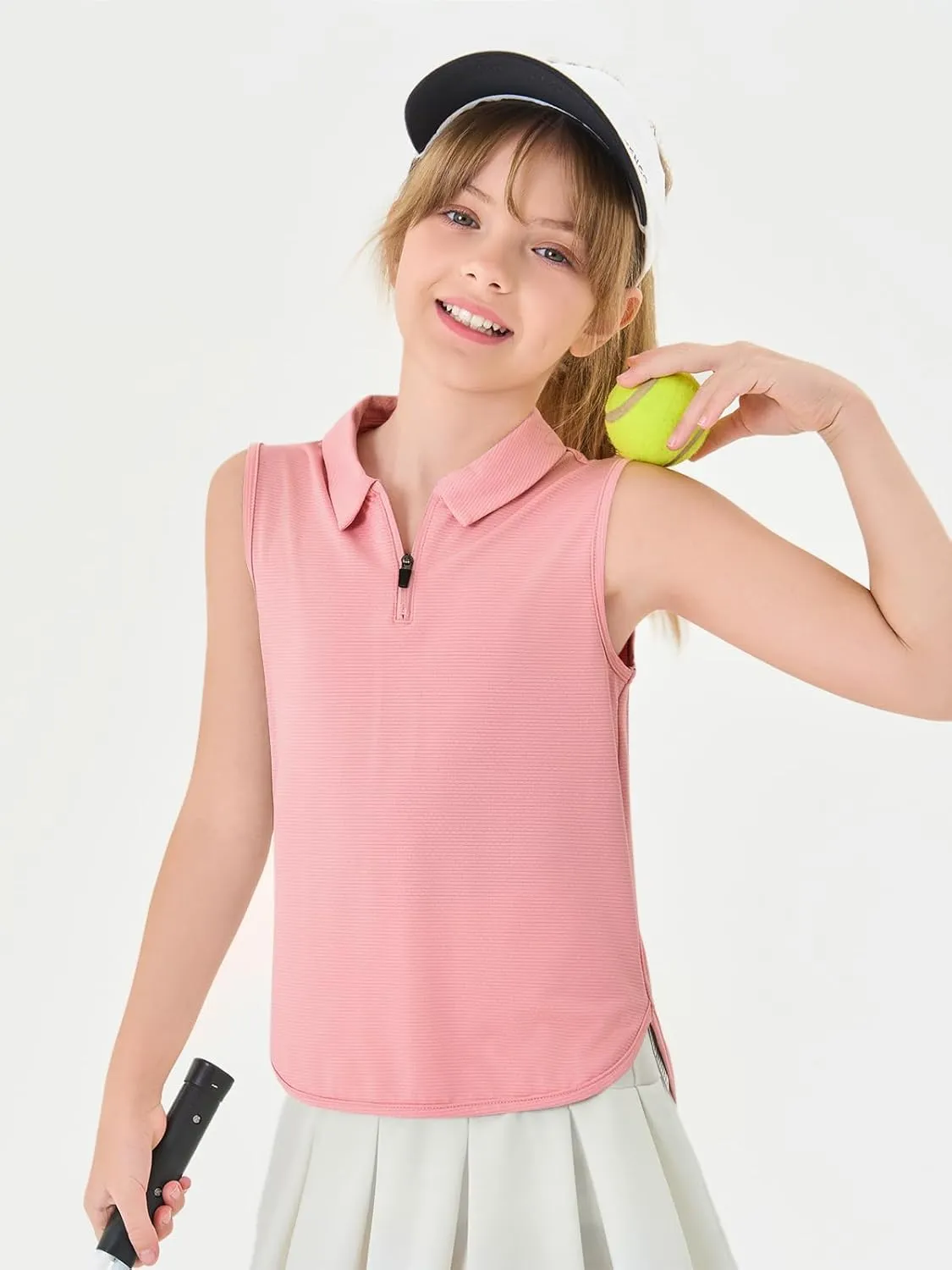 Haloumoning Girls Athletic Sleeveless Golf Polo Shirts Kids Quarter Zip Quick Dry Workout Tank Tops 5-14 Years
