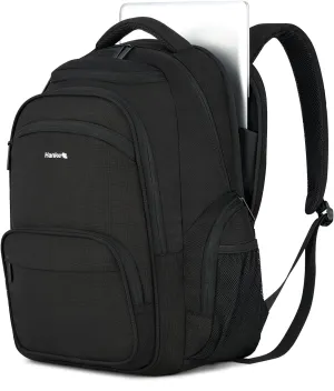 Hanke 18 Inch Travel Laptop Backpack for Women Men, Multi Pockets Personal Item Backpack 18x14x8 Airline Approved, Lightweight Work Backpack with Luggage Strap, Overninght Weekender Bag(Black)