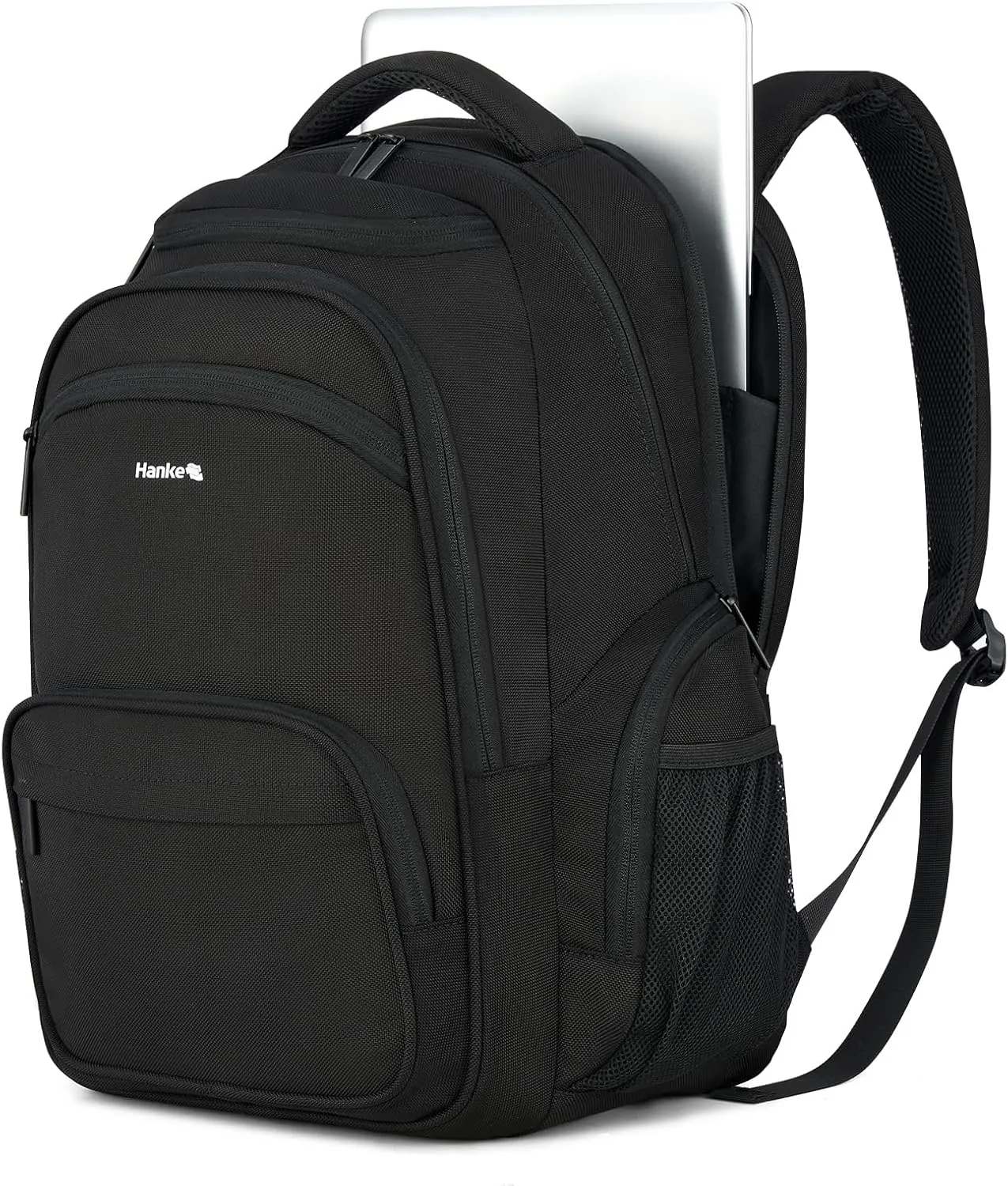 Hanke 18 Inch Travel Laptop Backpack for Women Men, Multi Pockets Personal Item Backpack 18x14x8 Airline Approved, Lightweight Work Backpack with Luggage Strap, Overninght Weekender Bag(Black)
