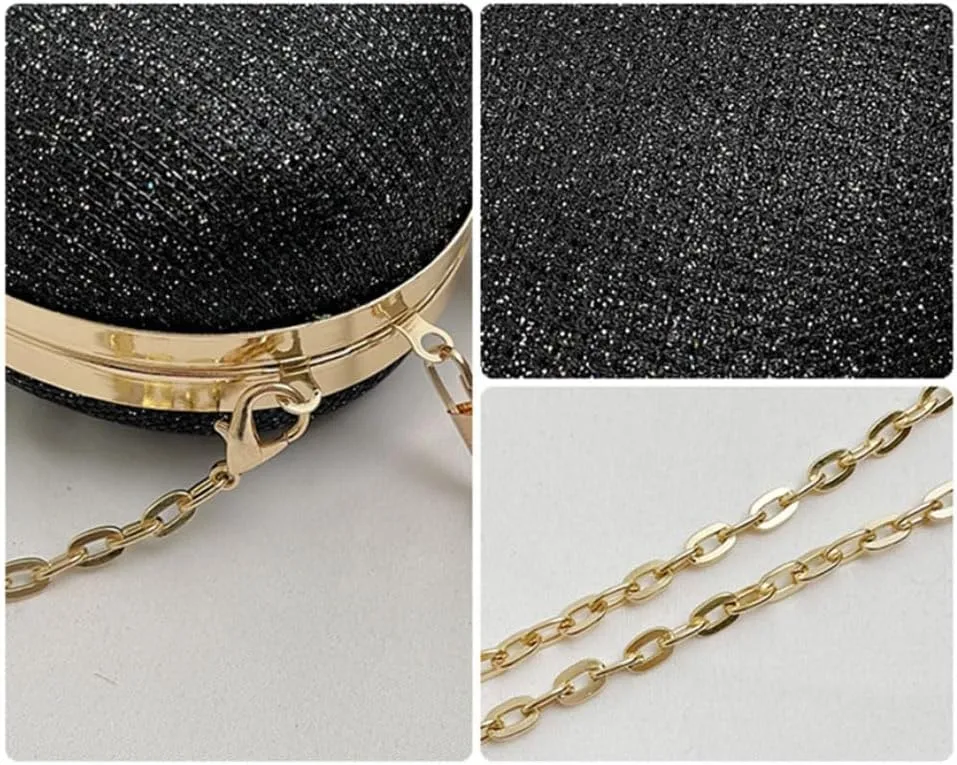 Heart-Shaped Evening Clutch Purse with Crystal Clasp, Gold Chain Strap, 6.3x6.7 inches