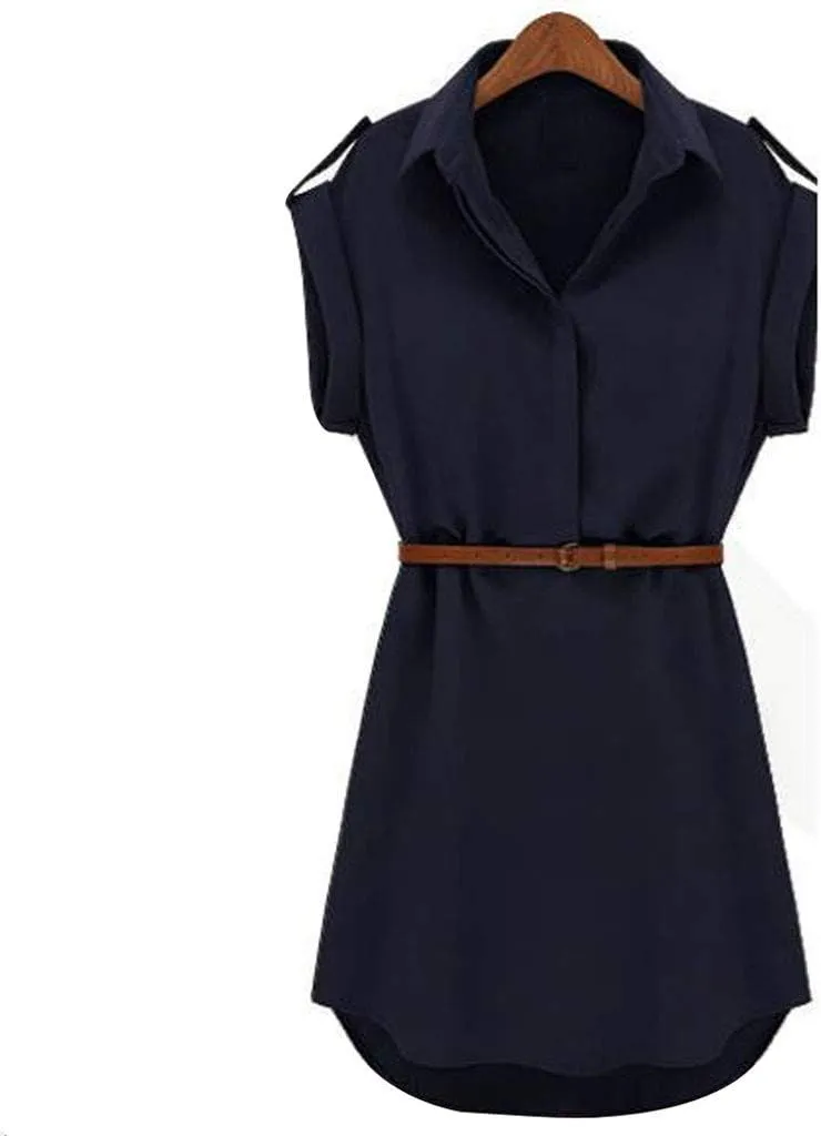 HHmei Women Casual Summer Loose Short Sleeve Dress with Belt