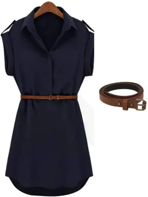 HHmei Women Casual Summer Loose Short Sleeve Dress with Belt