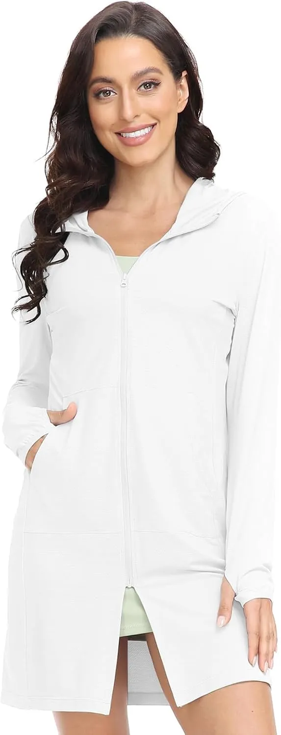 HISKYWIN Women's UPF 50  UV Sun Protection Hoodie Long Jacket Workout Long Sleeve Zip Shirt Lightweight Outdoor Hooded