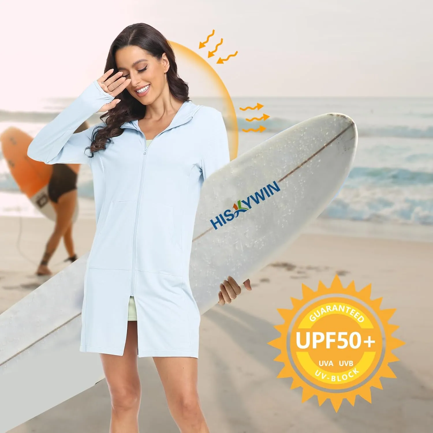 HISKYWIN Women's UPF 50  UV Sun Protection Hoodie Long Jacket Workout Long Sleeve Zip Shirt Lightweight Outdoor Hooded