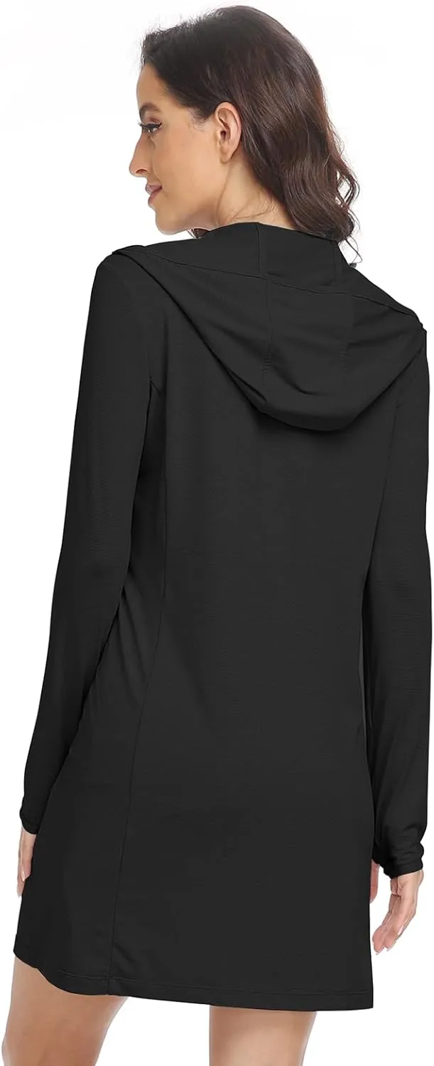 HISKYWIN Women's UPF 50  UV Sun Protection Hoodie Long Jacket Workout Long Sleeve Zip Shirt Lightweight Outdoor Hooded