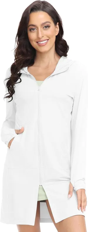 HISKYWIN Women's UPF 50  UV Sun Protection Hoodie Long Jacket Workout Long Sleeve Zip Shirt Lightweight Outdoor Hooded