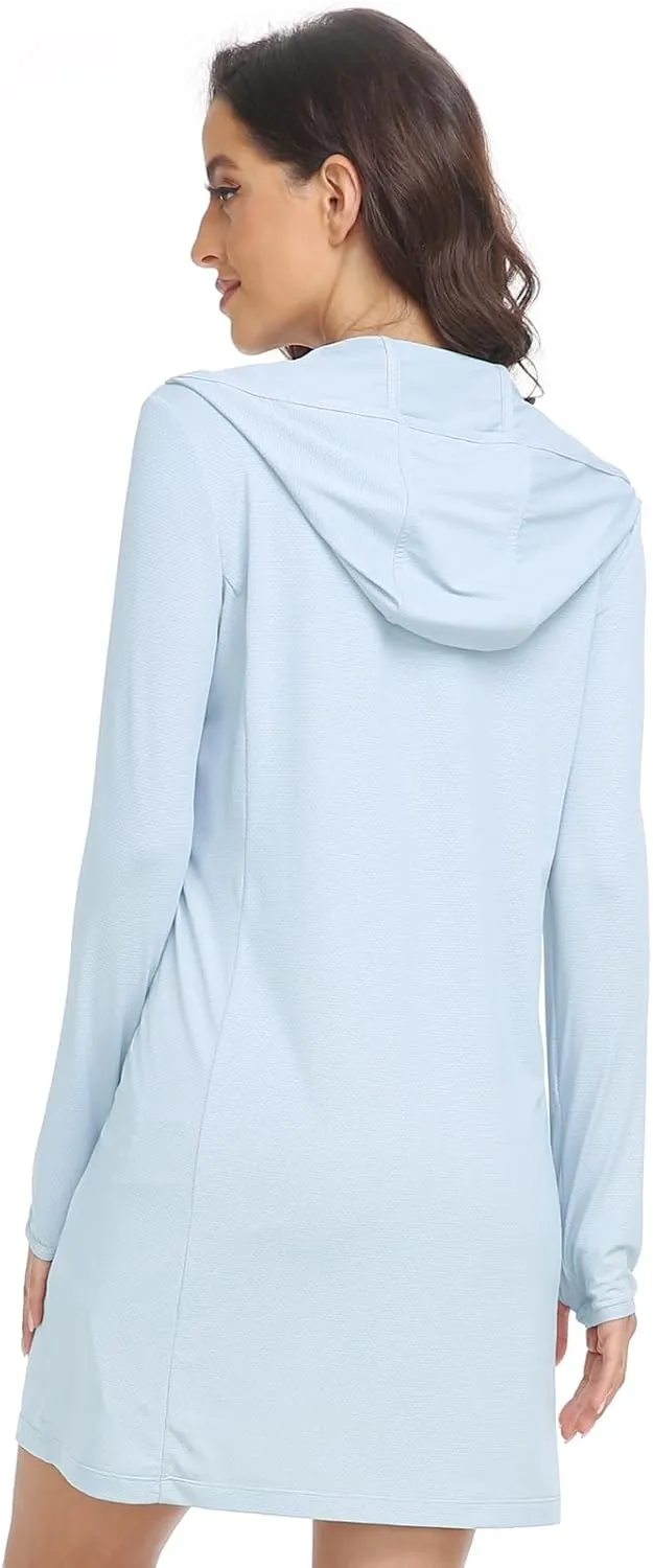 HISKYWIN Women's UPF 50  UV Sun Protection Hoodie Long Jacket Workout Long Sleeve Zip Shirt Lightweight Outdoor Hooded