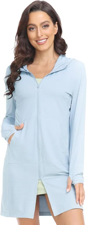 HISKYWIN Women's UPF 50  UV Sun Protection Hoodie Long Jacket Workout Long Sleeve Zip Shirt Lightweight Outdoor Hooded