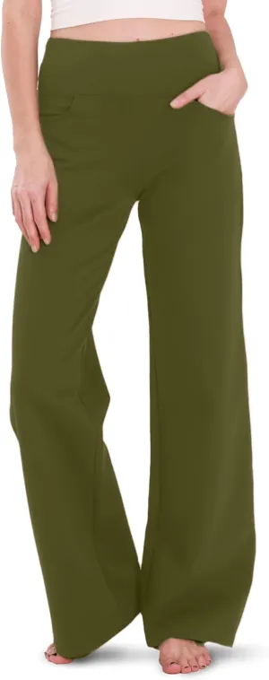 Houmous Wide Leg Pants Women Cotton Yoga Pants 28"/31"/34" High Waist Loose Lounge Stretch Trousers with Pockets