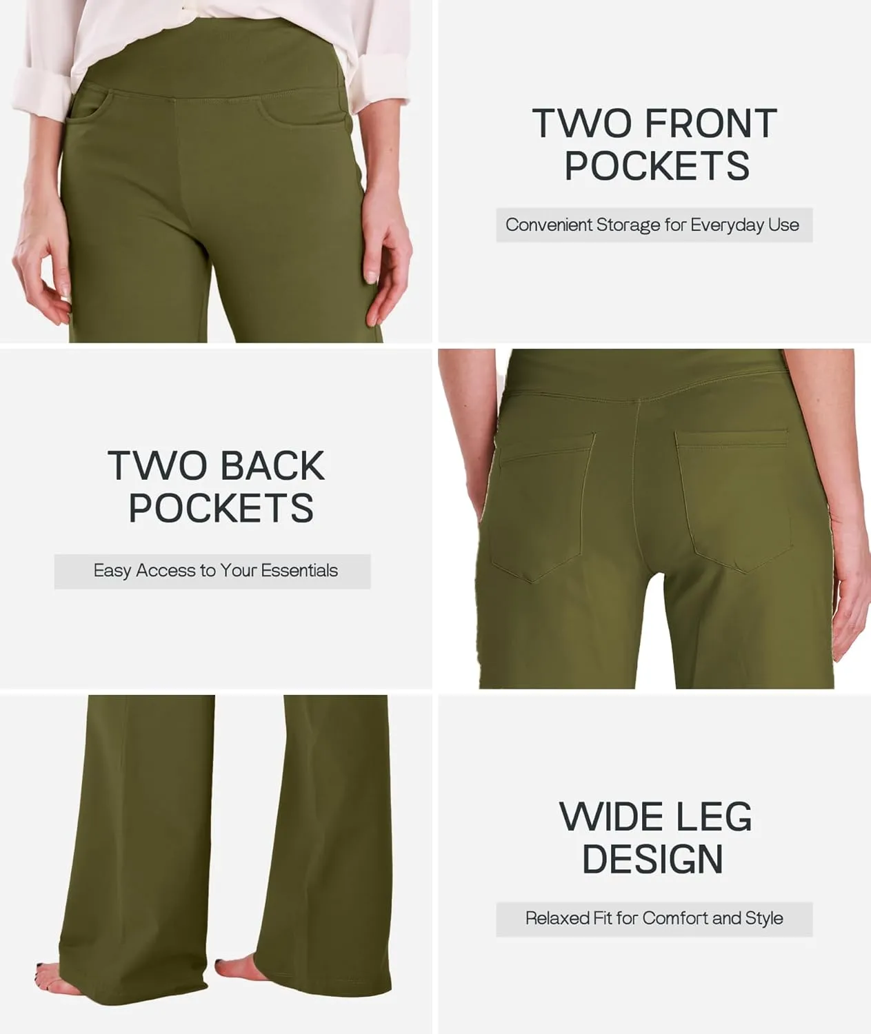Houmous Wide Leg Pants Women Cotton Yoga Pants 28"/31"/34" High Waist Loose Lounge Stretch Trousers with Pockets