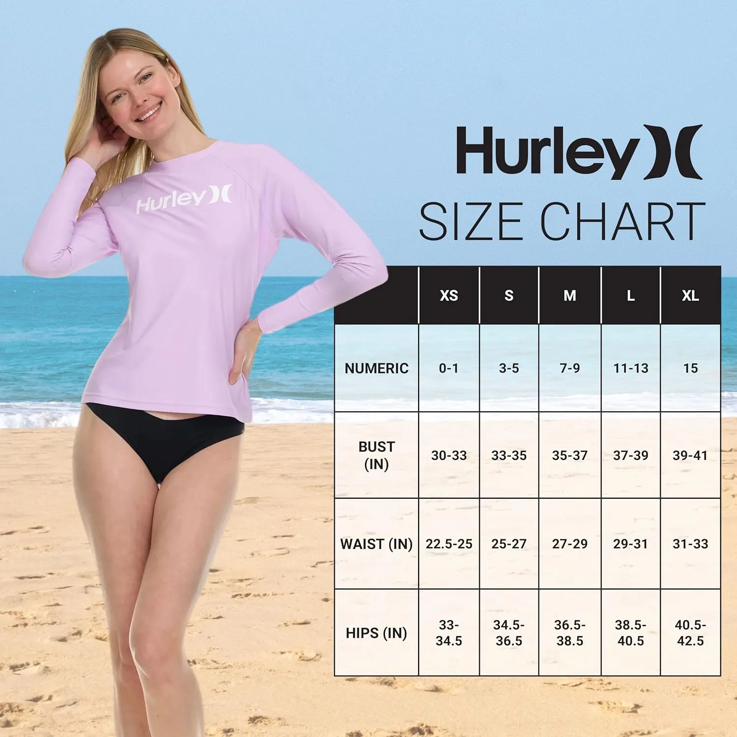 Hurley Rash Guard for Women, Womens Rash Guard Long Sleeve Shirts, Rashguard Swim Shirt Women UPF 50  SPF & UV Protection