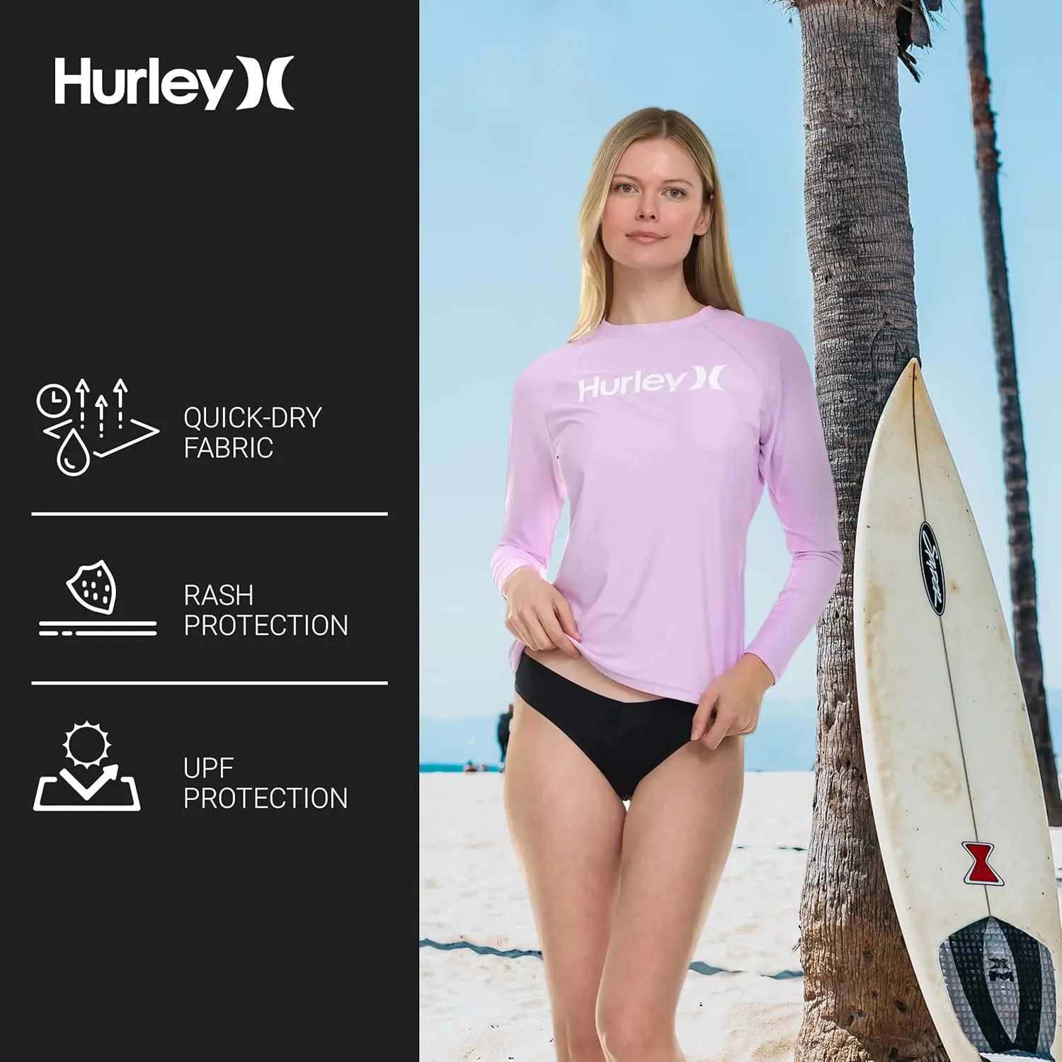 Hurley Rash Guard for Women, Womens Rash Guard Long Sleeve Shirts, Rashguard Swim Shirt Women UPF 50  SPF & UV Protection