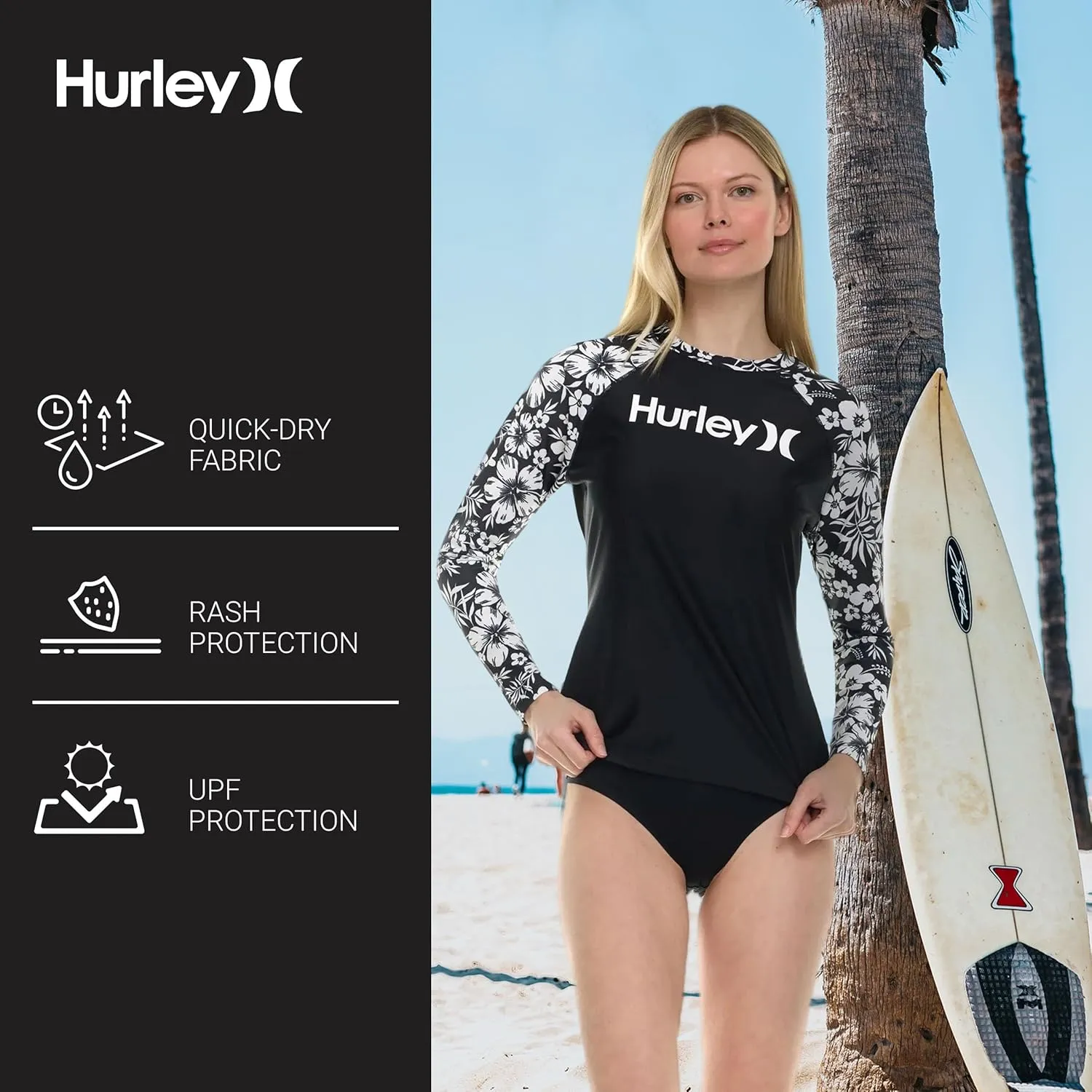 Hurley Rash Guard for Women, Womens Rash Guard Long Sleeve Shirts, Rashguard Swim Shirt Women UPF 50  SPF & UV Protection