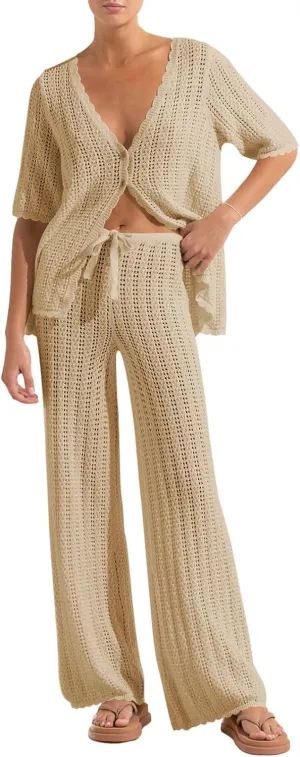 Imily Bela Women's Summer 2 Piece Swimsuit Cover up Crochet Knit Cardigan Tops Long Pants Set Bathing Suit Beach Outfit