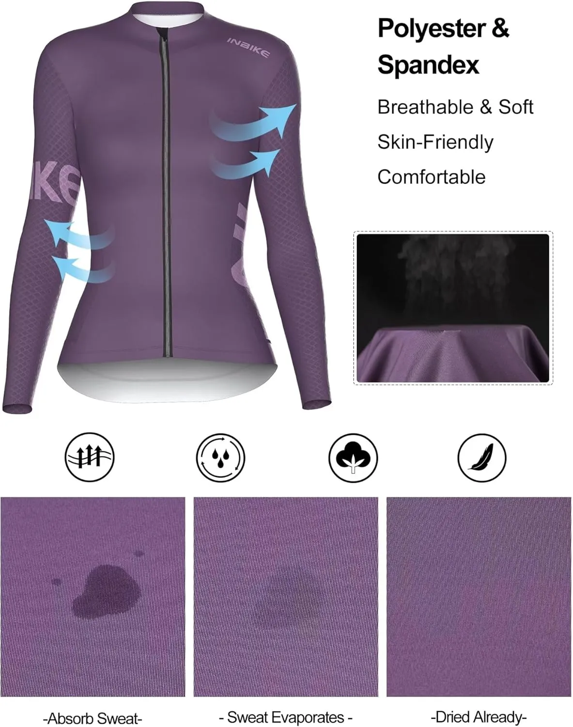 INBIKE Cycling Jersey Women Long Sleeves Bike Shirts with Pockets Quick Dry Bicycle Clothing for Road Biking Riding