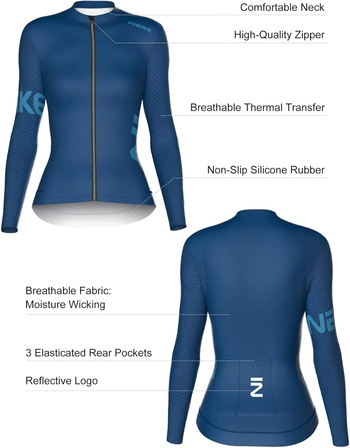 INBIKE Cycling Jersey Women Long Sleeves Bike Shirts with Pockets Quick Dry Bicycle Clothing for Road Biking Riding