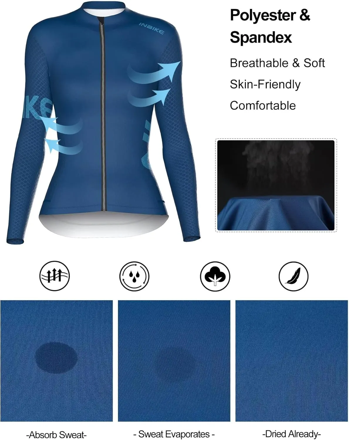 INBIKE Cycling Jersey Women Long Sleeves Bike Shirts with Pockets Quick Dry Bicycle Clothing for Road Biking Riding