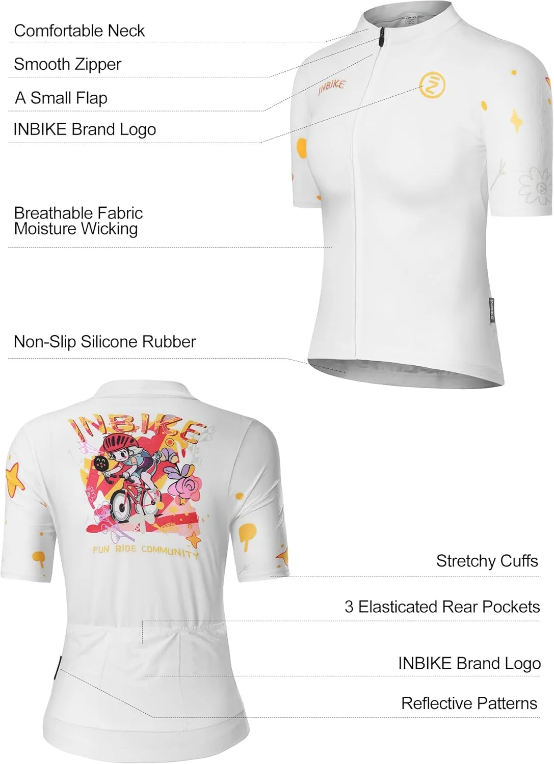 INBIKE Cycling Jersey Women Quick Dry, Breathable Bike Shirts with Pockets, Bicycle Clothing for Road Biking Riding