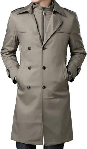 Jacket Mens Trench Coat,Men's Long Trench Coat, Cotton Padded Slim Fit Jacket, New Handsome Over-The-Knee Winter Coat (Color : Khaki, Size : 170)