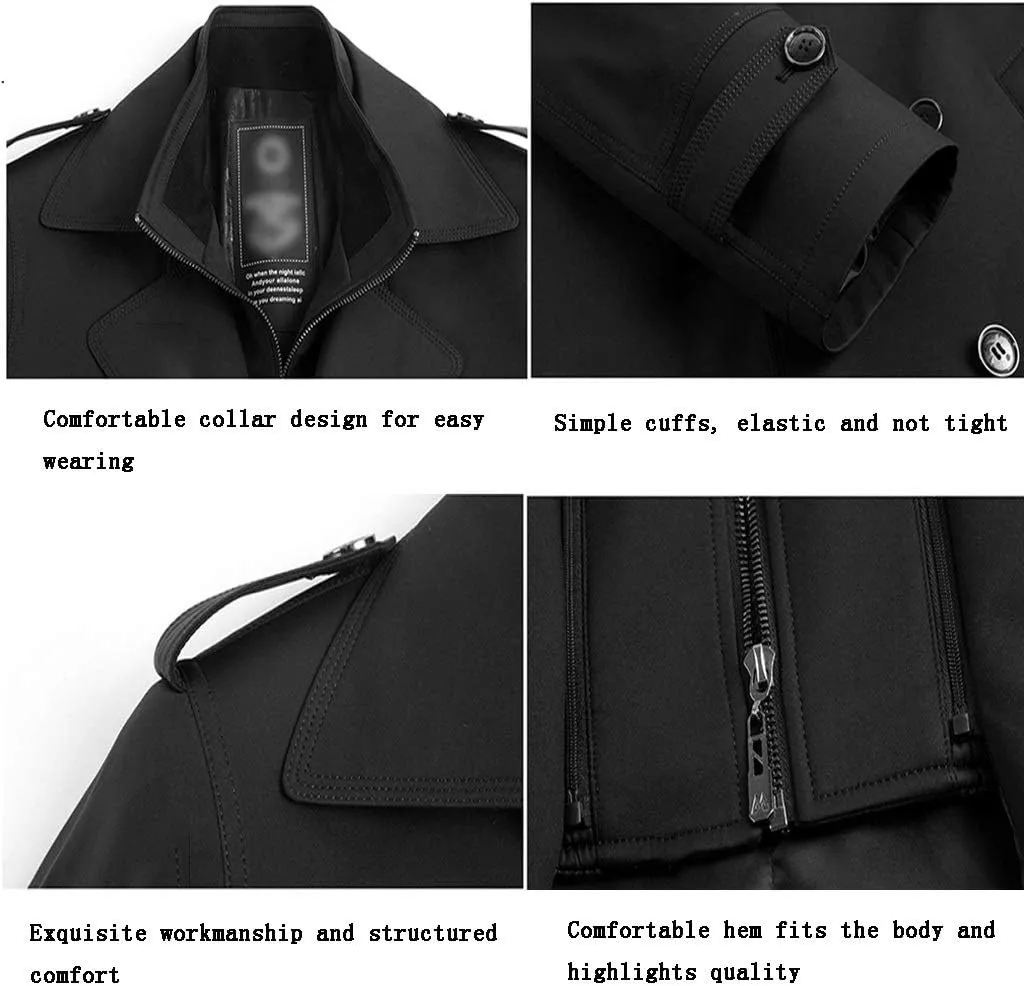 Jacket Mens Trench Coat,Men's Long Trench Coat, Cotton Padded Slim Fit Jacket, New Handsome Over-The-Knee Winter Coat (Color : Khaki, Size : 170)
