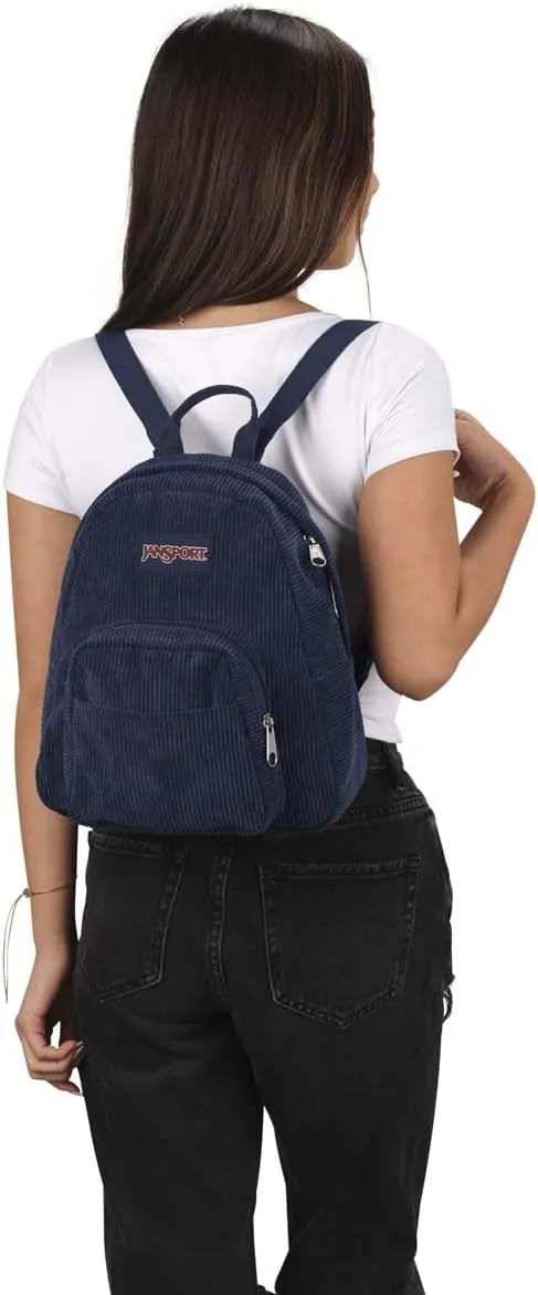 JanSport Half Pint FX Mini Backpack  One Main Compartment, Front Zippered Stash Pocket, Adjustable Webbing Shoulder Straps, Web Haul Handle - Navy Corduroy