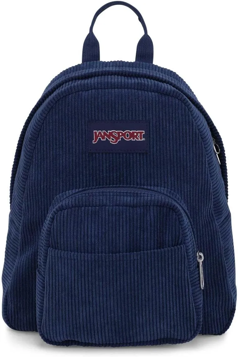 JanSport Half Pint FX Mini Backpack  One Main Compartment, Front Zippered Stash Pocket, Adjustable Webbing Shoulder Straps, Web Haul Handle - Navy Corduroy