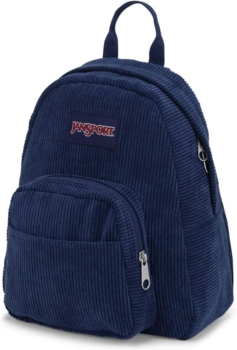 JanSport Half Pint FX Mini Backpack  One Main Compartment, Front Zippered Stash Pocket, Adjustable Webbing Shoulder Straps, Web Haul Handle - Navy Corduroy