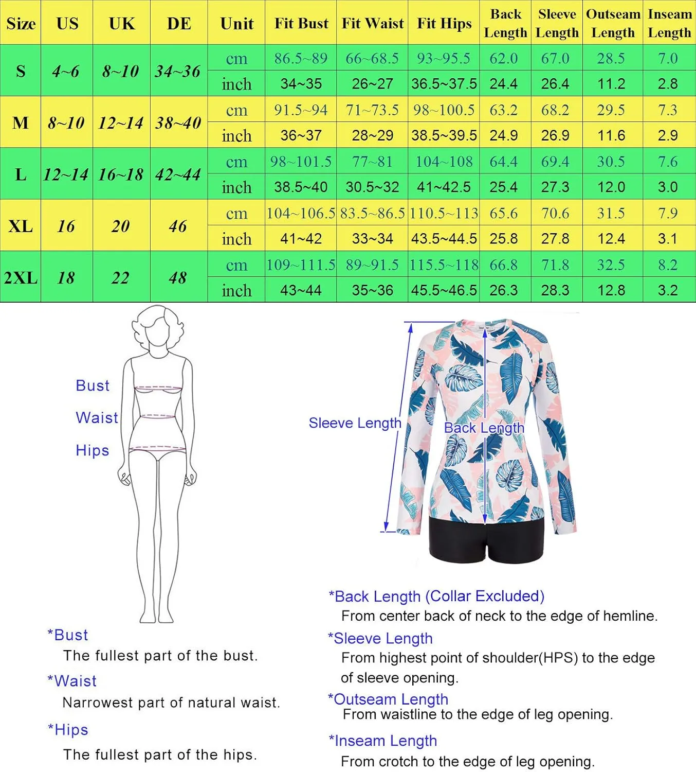 JASAMBAC Womens Rash Guard UV UPF 50  Long Sleeve Surfing Two Piece Swimsuits with Built in Bra