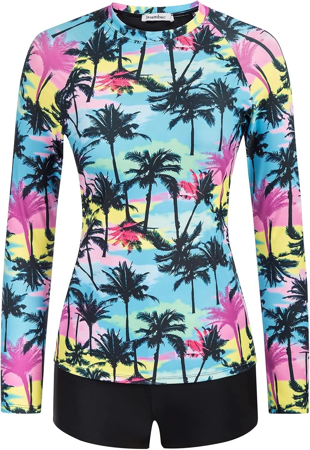 JASAMBAC Womens Rash Guard UV UPF 50  Long Sleeve Surfing Two Piece Swimsuits with Built in Bra