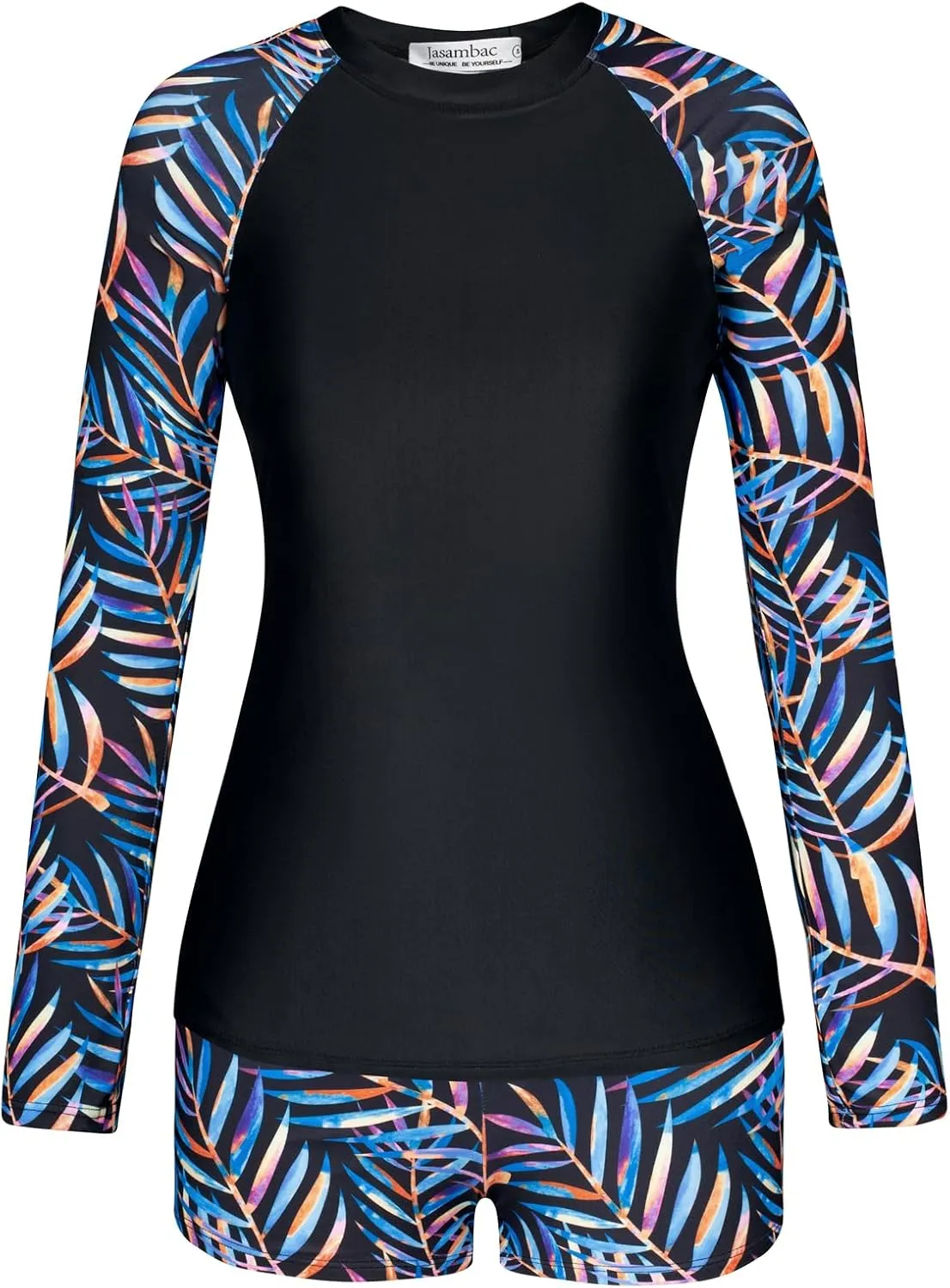 JASAMBAC Womens Rash Guard UV UPF 50  Long Sleeve Surfing Two Piece Swimsuits with Built in Bra
