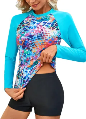 JASAMBAC Womens Rash Guard UV UPF 50  Long Sleeve Surfing Two Piece Swimsuits with Built in Bra